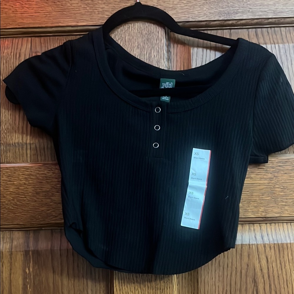 Wild Fable Black Ribbed Crop T-Shirt